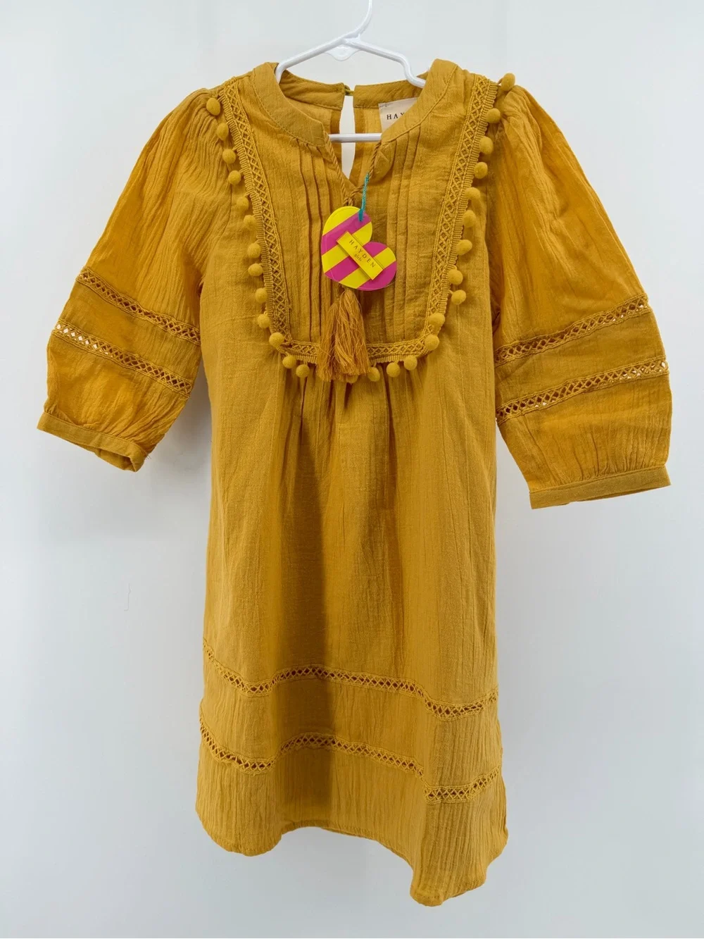 Hayden Los Angeles Kids Mustard Pom-Pom Detail Dress- Size S